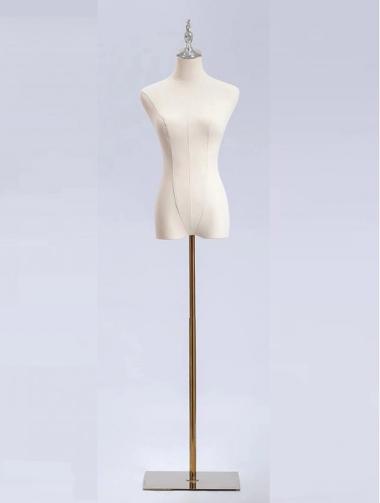 Wooden Mannequin Bust Display W/ Silver Metal Square Base (Adjustable)